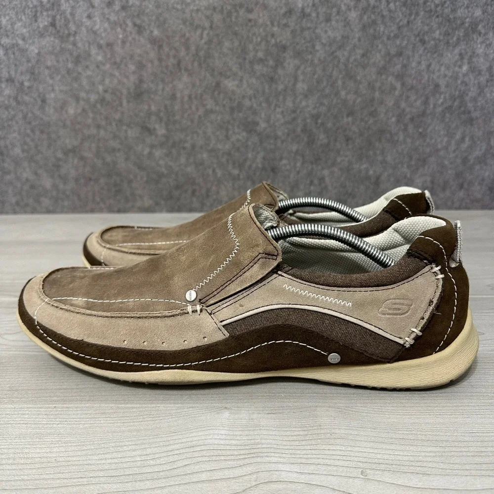 Skechers Slip On Loafers‎ Mens 13 Brown Leather Casual Comfort Moccasin